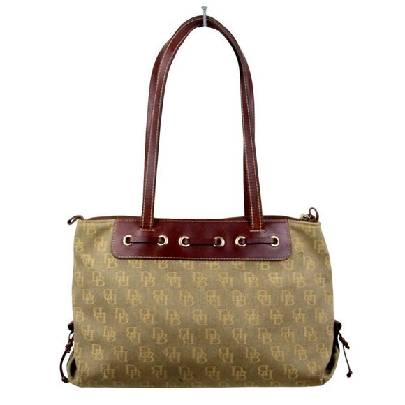 DOONEY & BOURKE DB CANVAS BROWN GENUINE LEATHER TRIM SHOULDER BAG TOTE HANDBAG - Picture 2 of 16